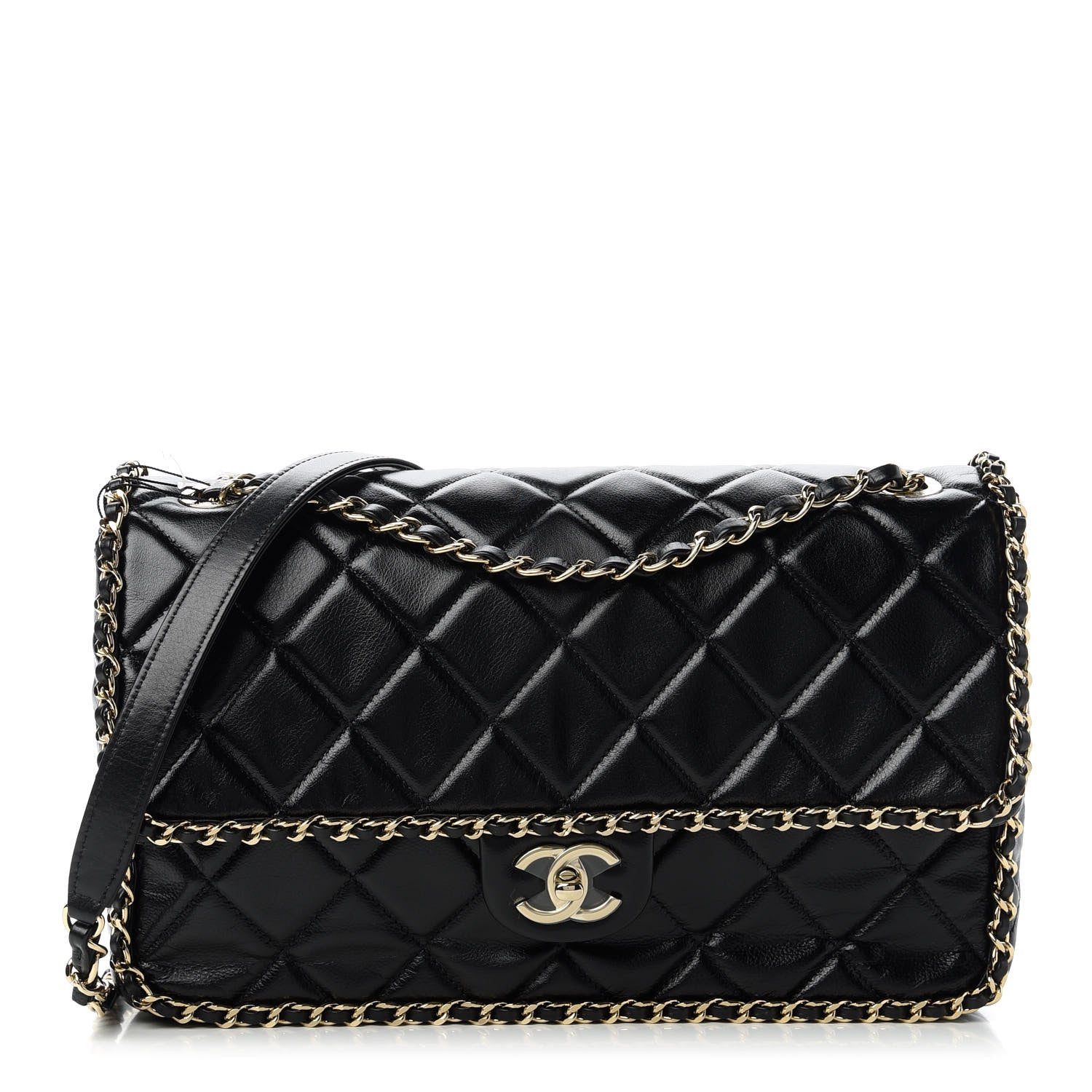 Chanel Crumpled Calfskin Quilted Large Chain All Over Flap Bag Black 1 of 10
