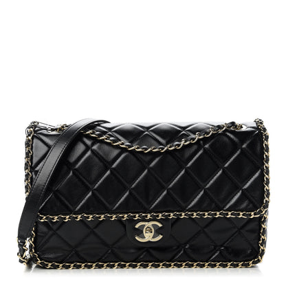 Chanel Crumpled Calfskin Quilted Large Chain All Over Flap Bag Black 1 of 10