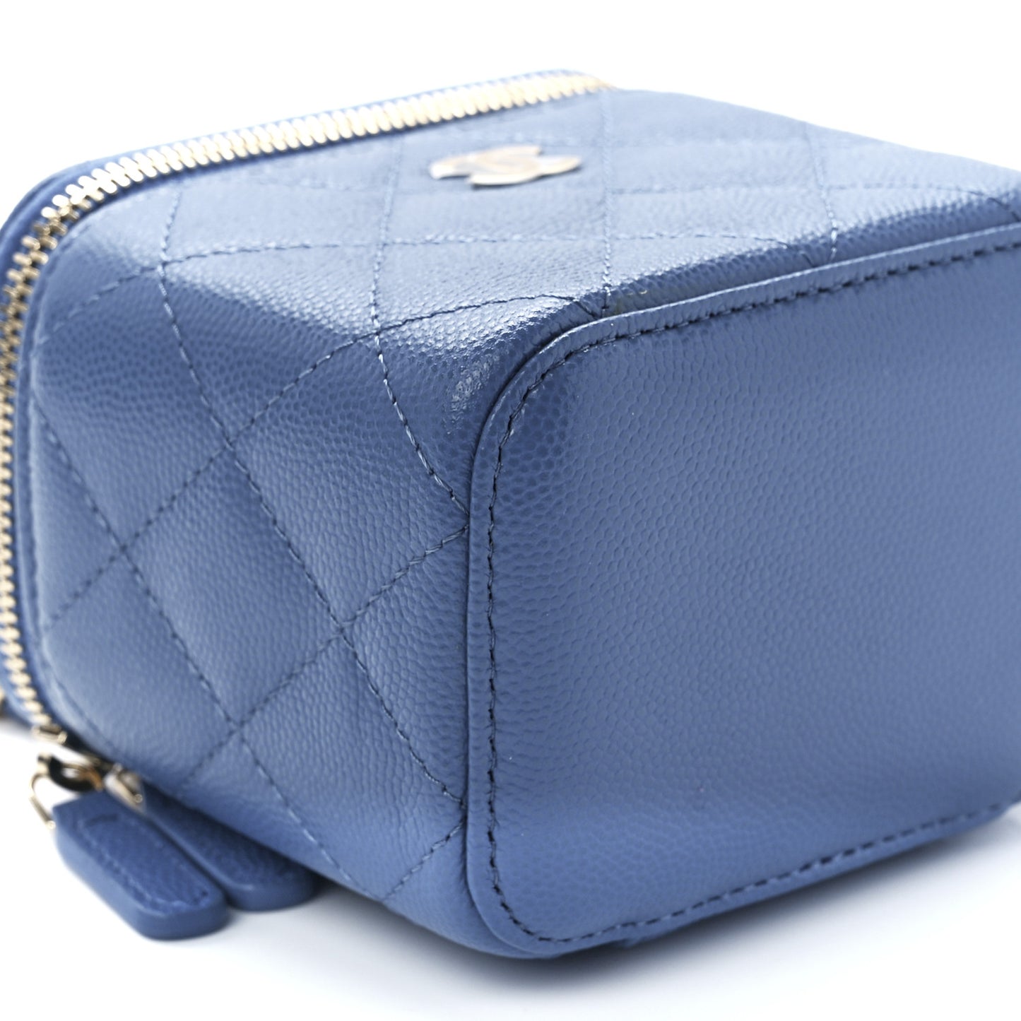 Caviar Quilted Mini Vanity Case With Chain Blue