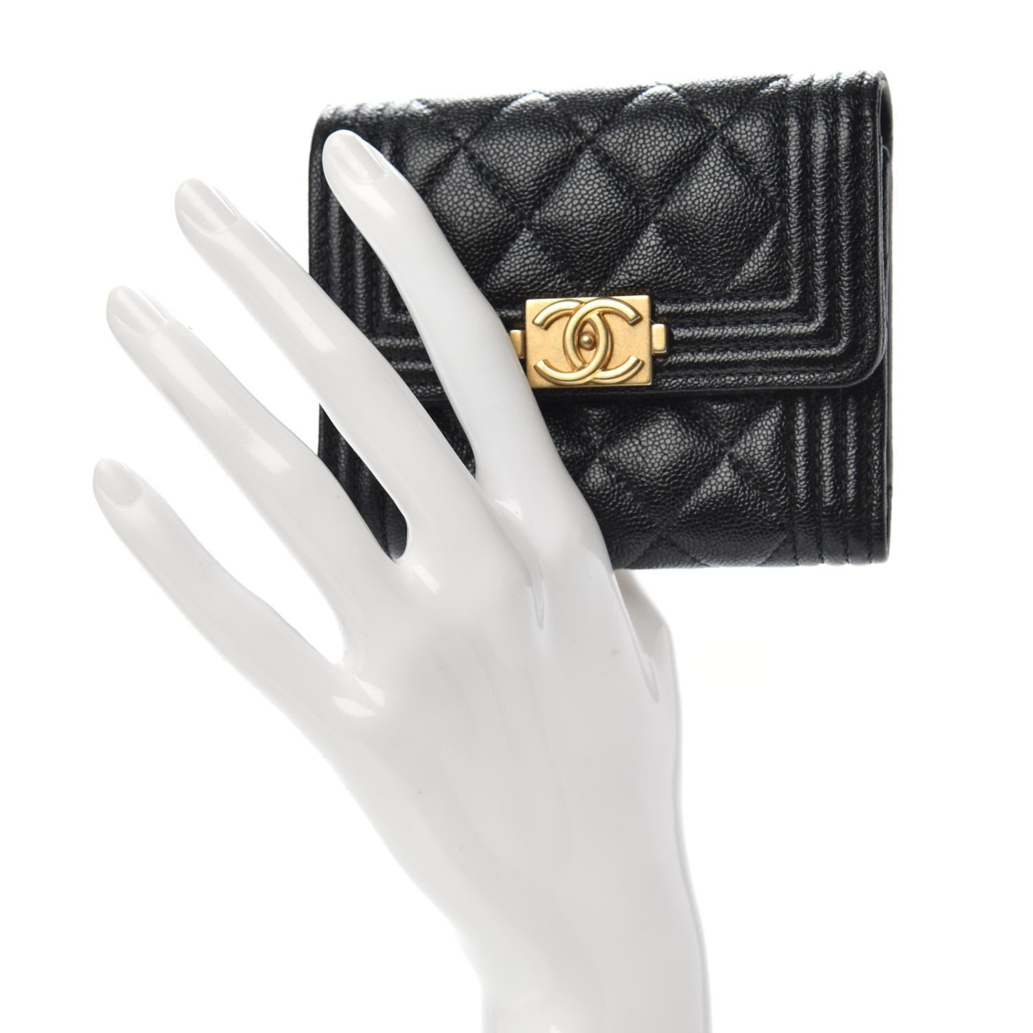 Chanel Caviar Quilted Compact Boy Wallet Black 3 of 8