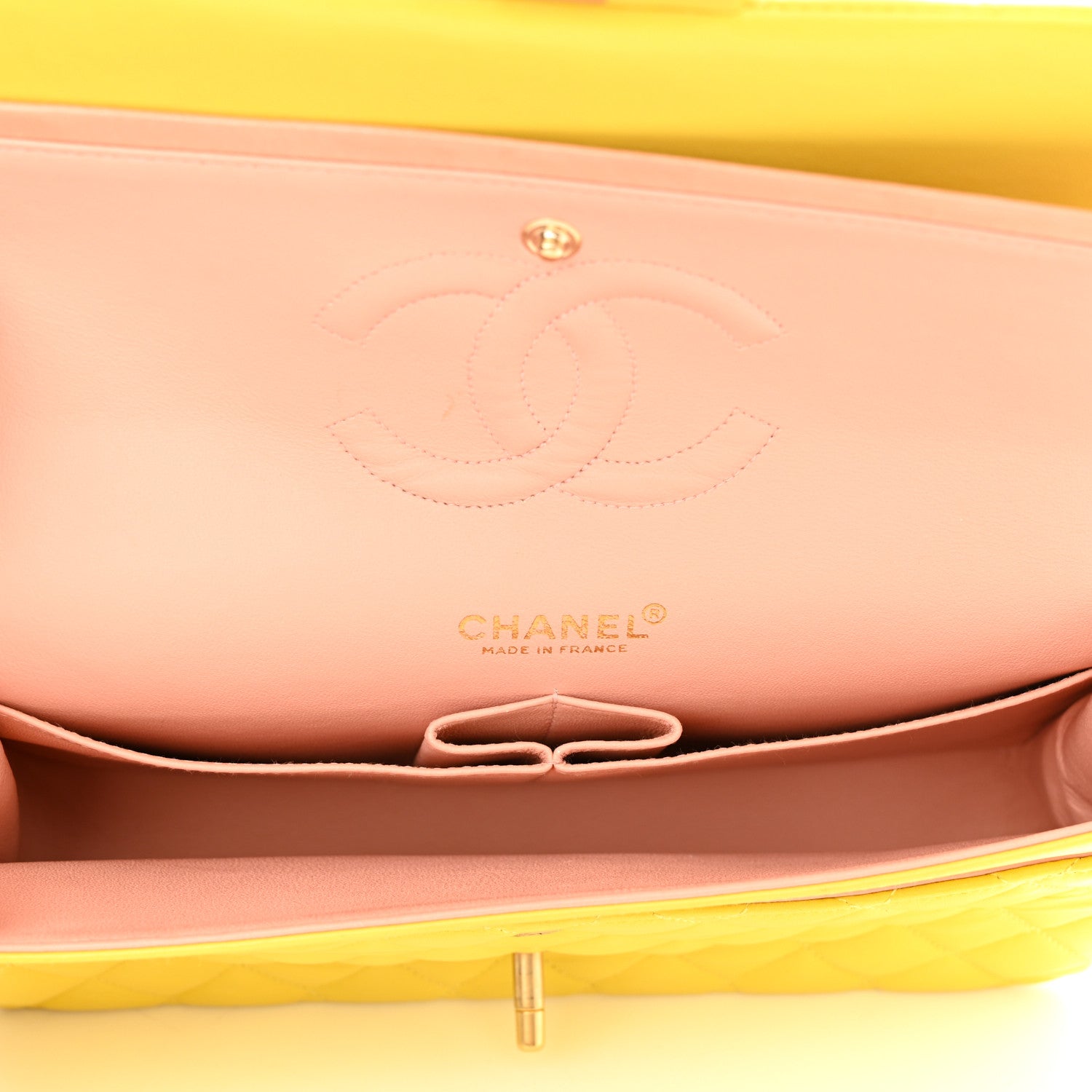 Chanel Lambskin Quilted Medium Double Flap Yellow Pink 1220011