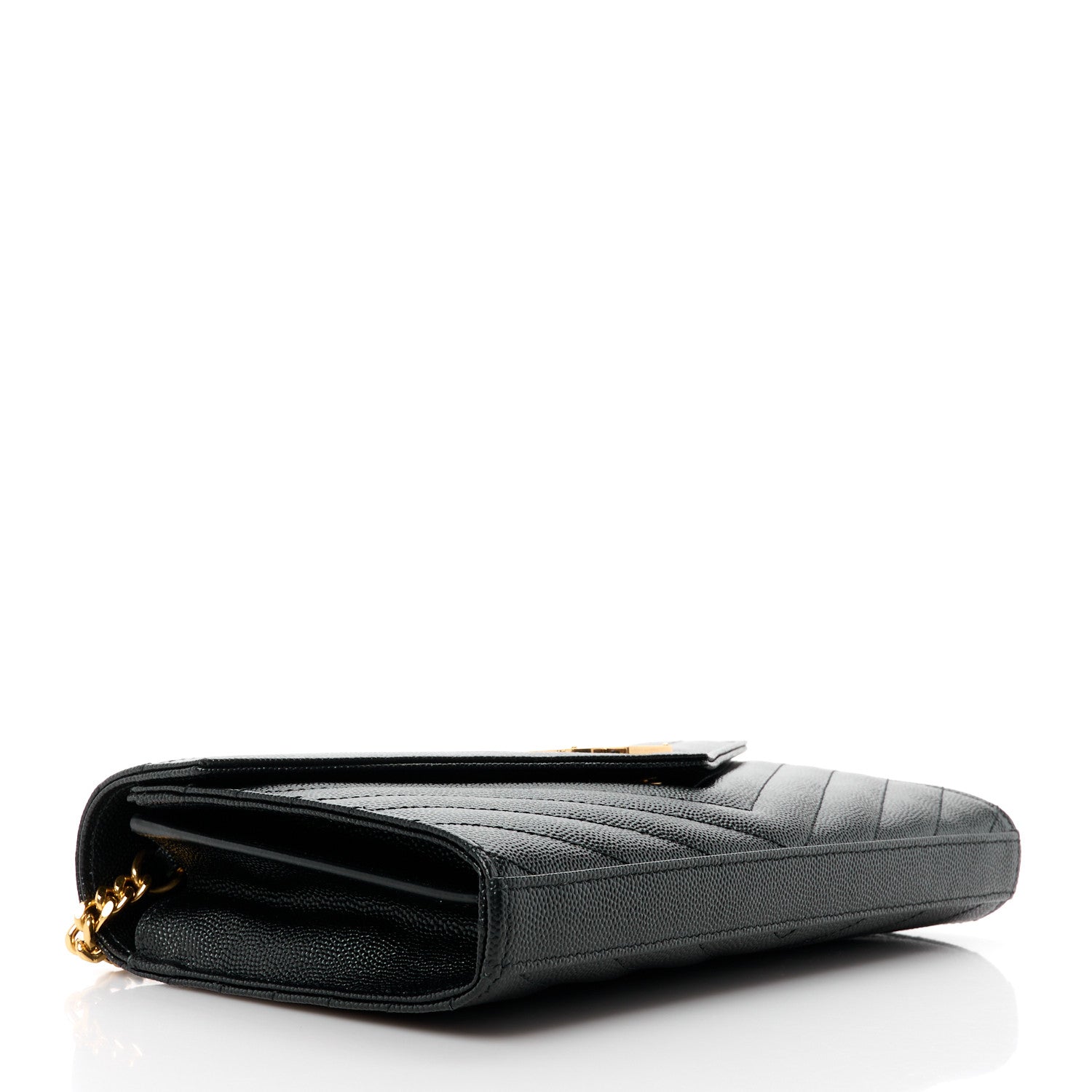 Saint Laurent Grain De Poudre Matelasse Chevron Monogram Chain Wallet Black 4 of 9
