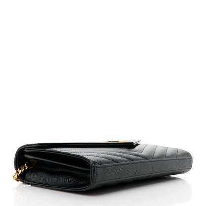 Saint Laurent Grain De Poudre Matelasse Chevron Monogram Chain Wallet Black 4 of 9