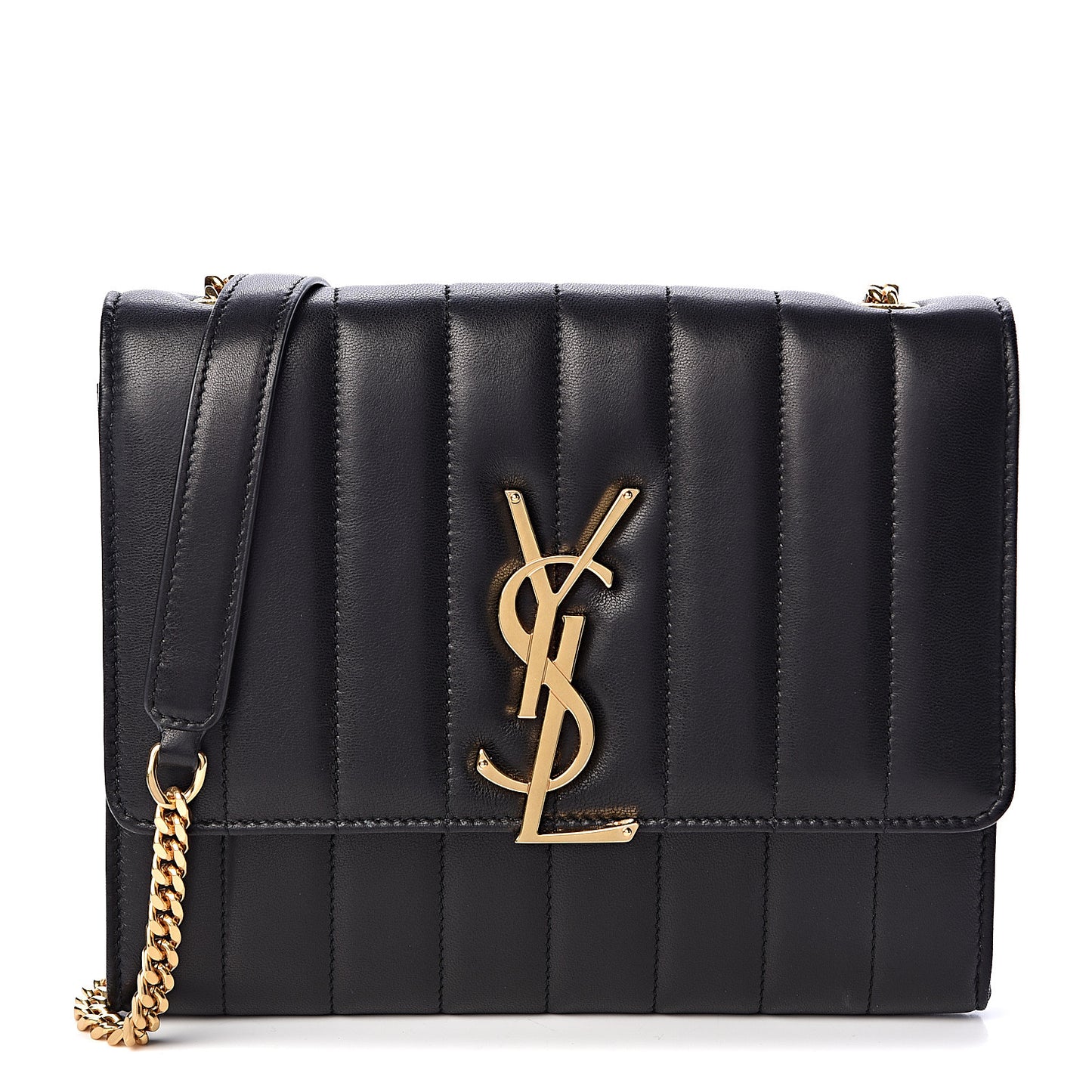 Lambskin Matelasse Monogram Vicky Chain Wallet Black