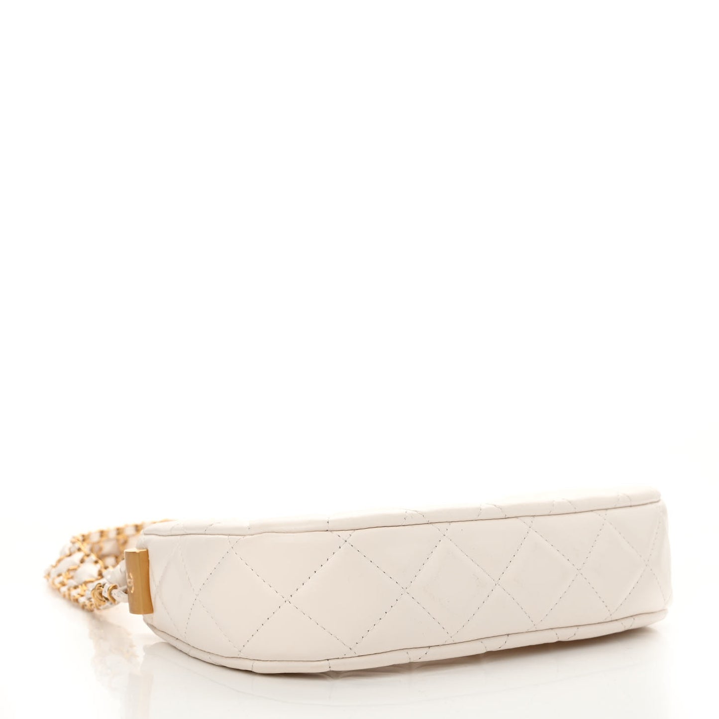 Crumpled Calfskin Quilted Braided CC Small Hobo White