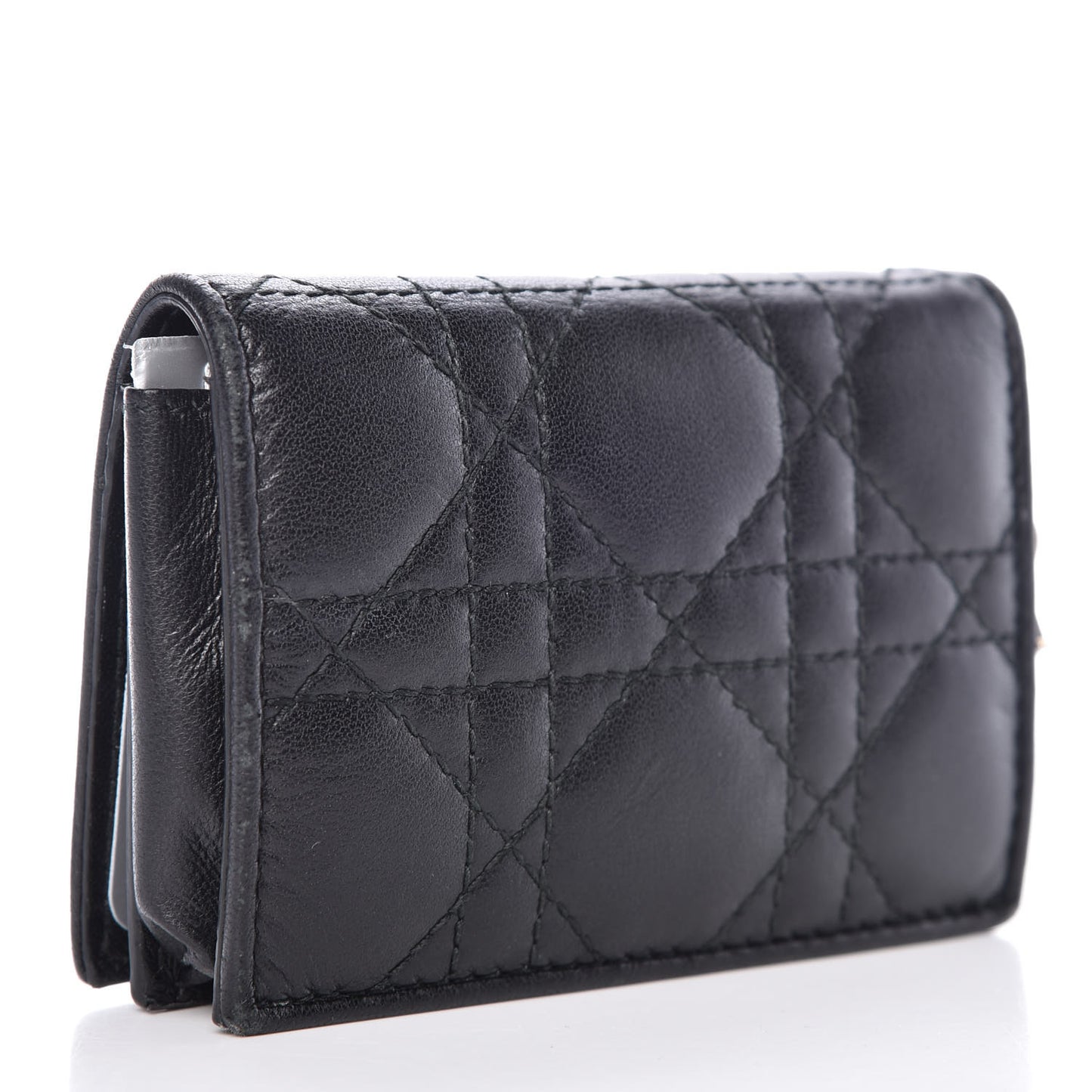 Lambskin Cannage Small Lady Dior Flap Card Holder Black