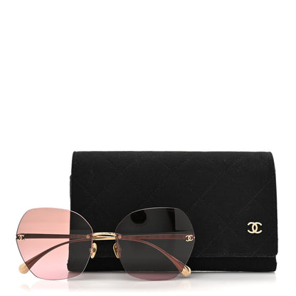 Chanel Titanium Polarized Rimless Square Sunglasses 4271-T Gold Violet 8 of 8