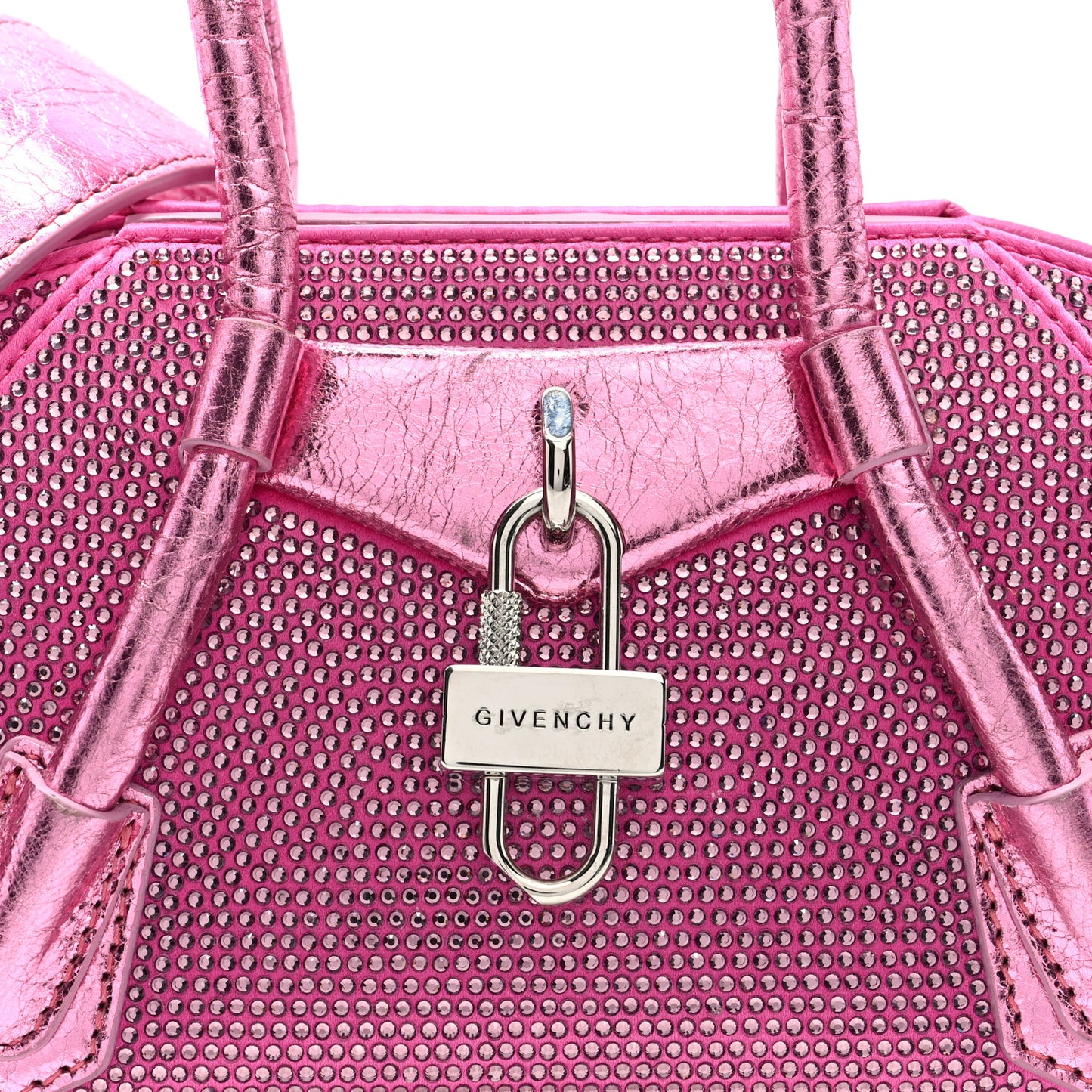 Lambskin Satin Strass Mini Antigona Stretch Neon Pink