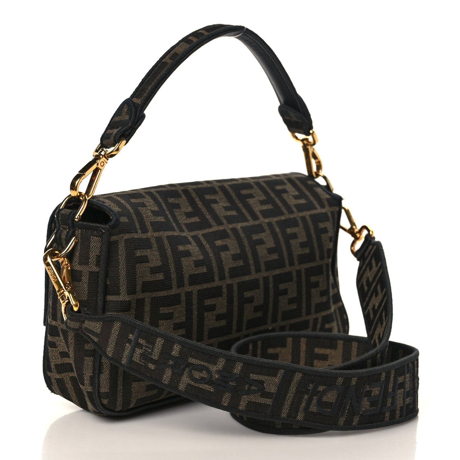 Fendi Fabric Jacquard FF 1974 Medium Baguette Tobacco Moro Black 3 of 10