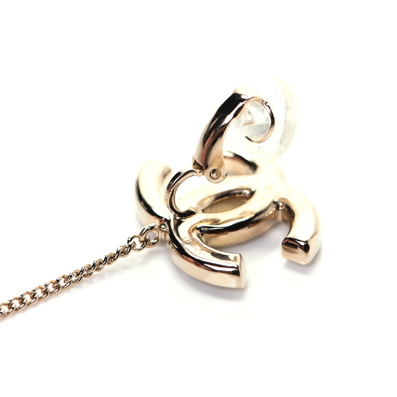 Chanel Crystal CC Chain Cuff Single Clip On Earring Gold Pearly White 3 of 7