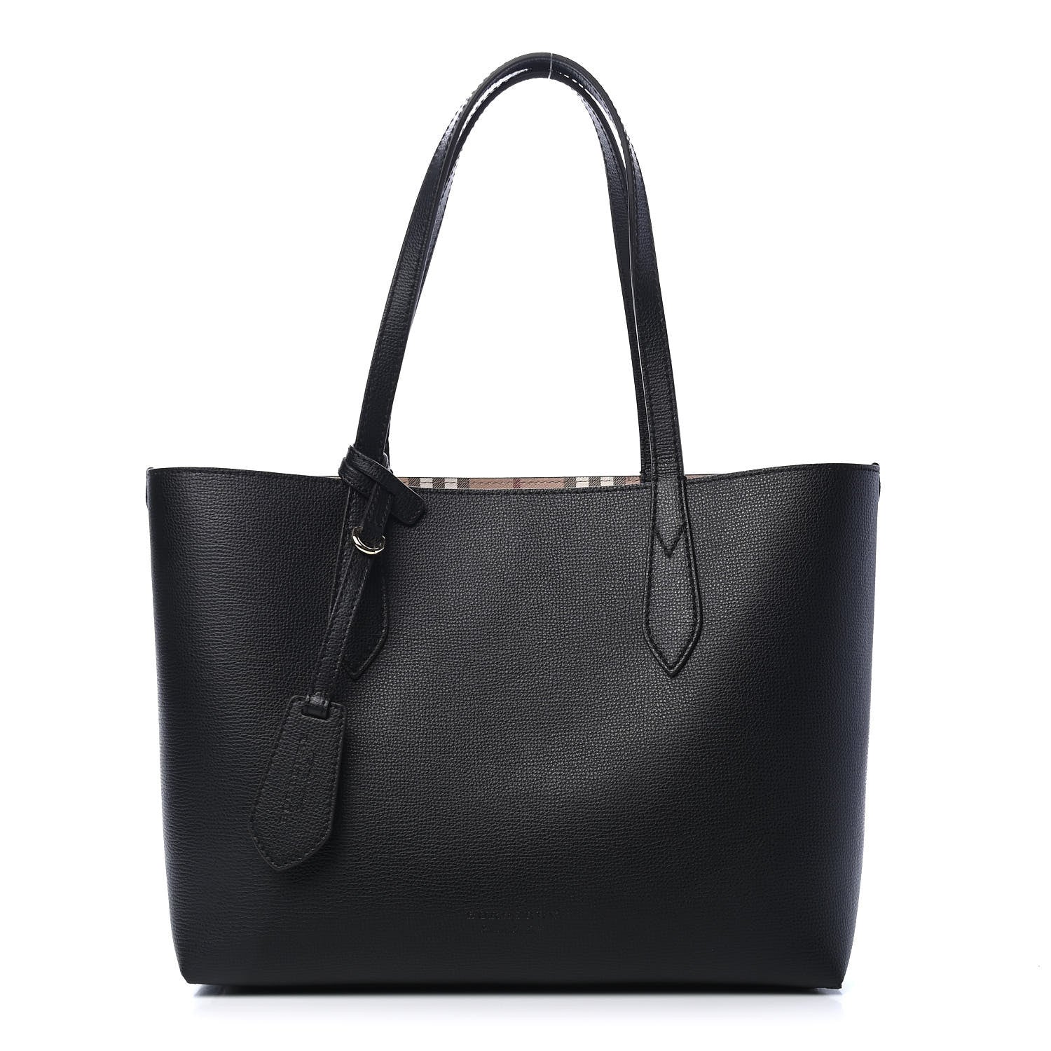Burberry Grainy Calfskin Haymarket Check Medium Reversible Tote Black 3 of 14