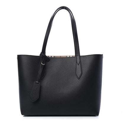 Burberry Grainy Calfskin Haymarket Check Medium Reversible Tote Black 3 of 14