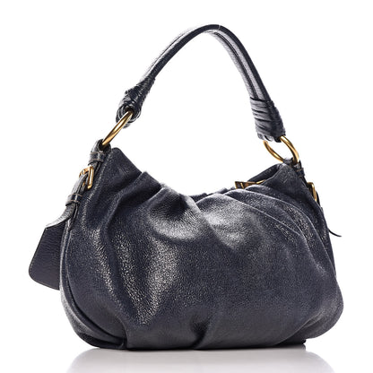 Prada Metallic Vitello Daino Hobo Dark Blue 3 of 12