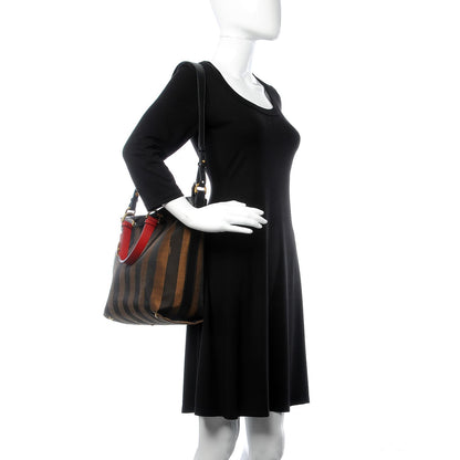 Fendi Pequin Cuoio Vegetale Shoulder Tote Tobacco Black Cuoio 2 of 14