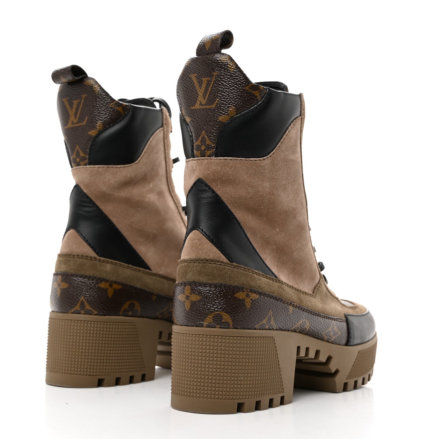 Suede Calfskin Monogram Laureate Platform Desert Boots 37.5 Taupe