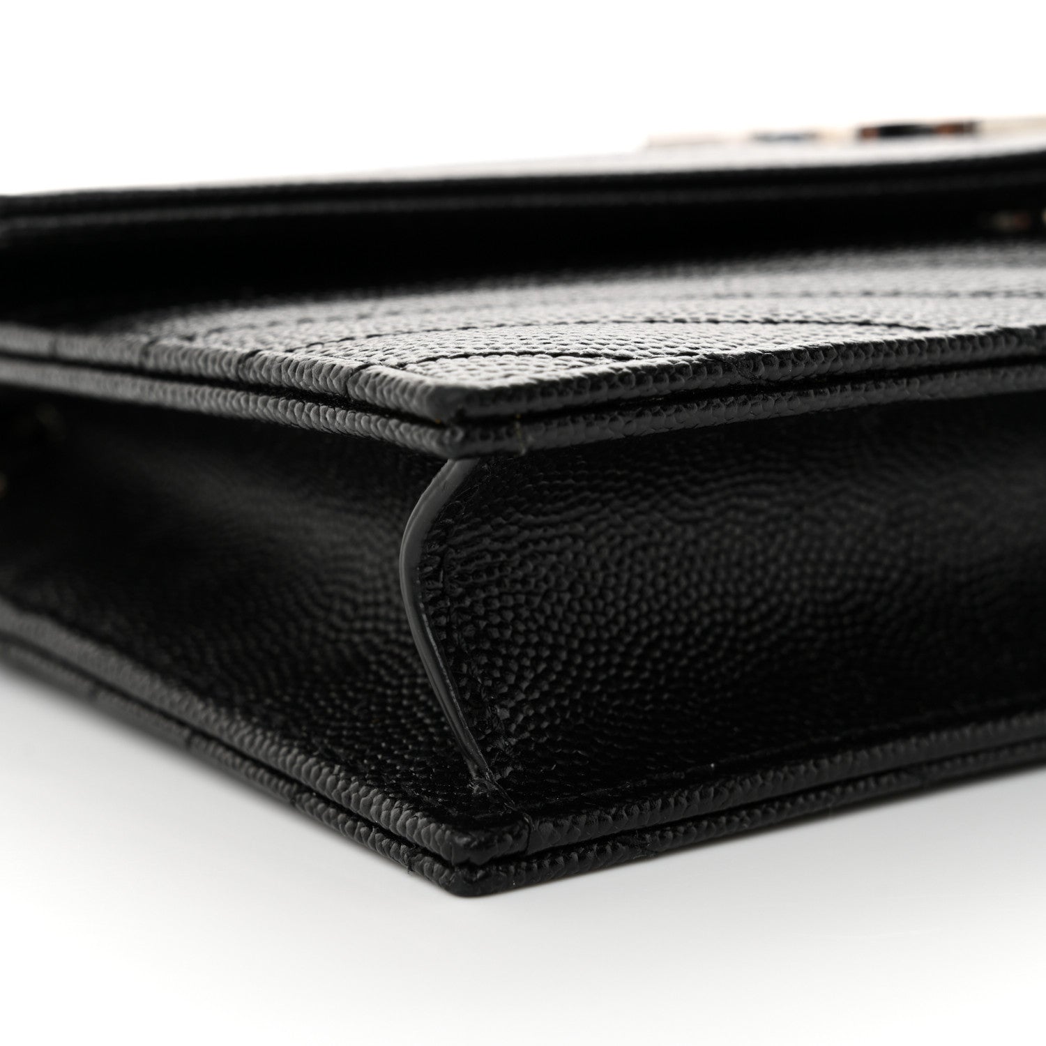 Saint Laurent Grain De Poudre Matelasse Chevron Monogram Envelope Chain Wallet Black 9 of 11