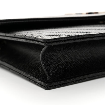 Saint Laurent Grain De Poudre Matelasse Chevron Monogram Envelope Chain Wallet Black 9 of 11