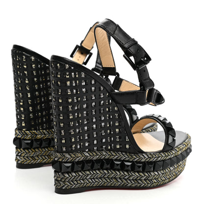Christian Louboutin Nappa Lame Cataclou 140 Wedge Sandals 35 Black 4 of 7