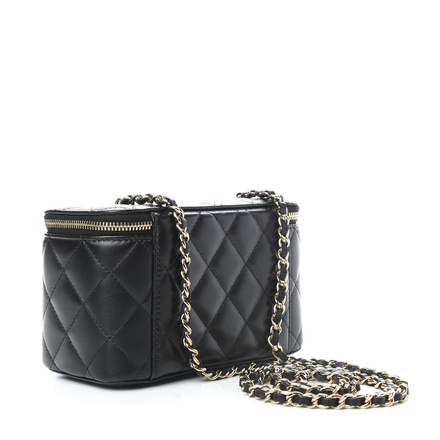Lambskin Quilted Small Vanity Case With Chain Black