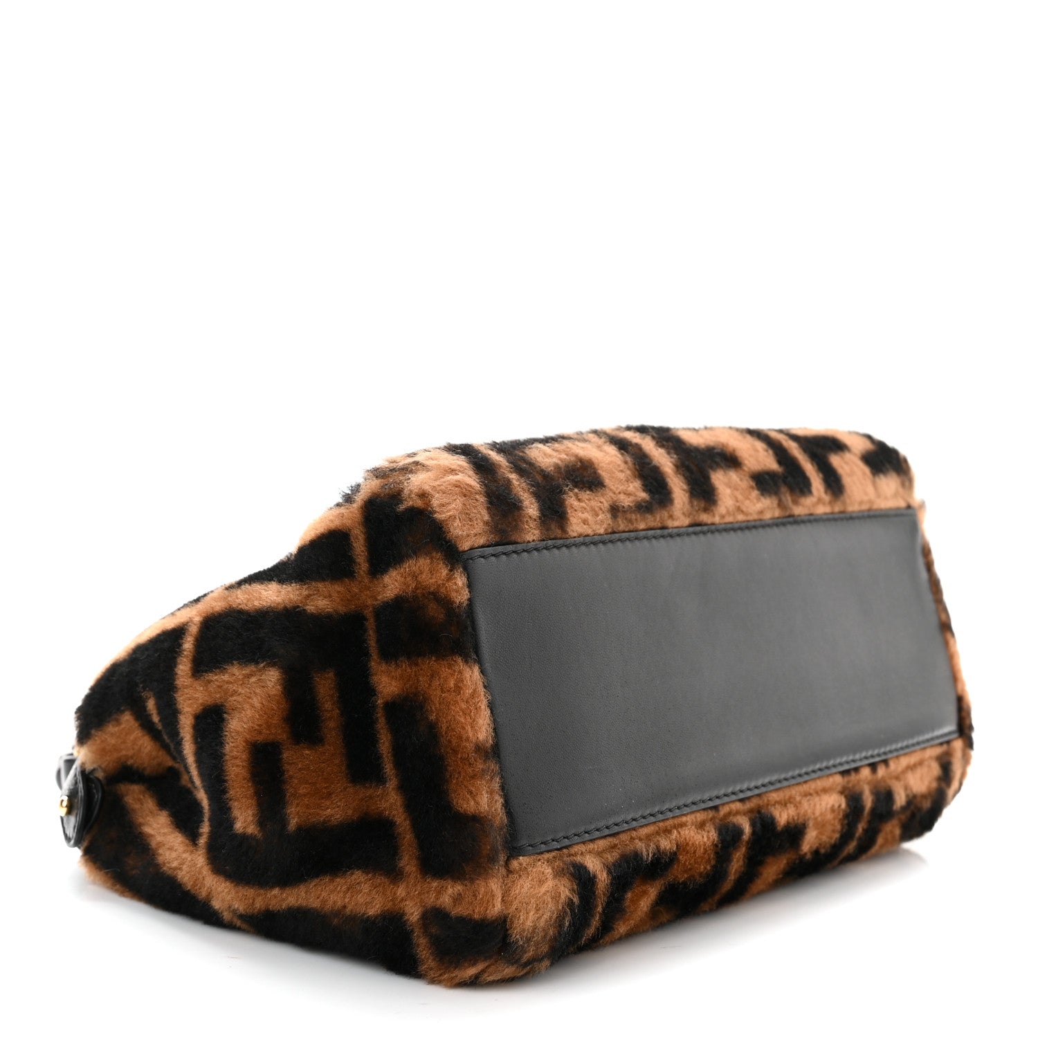 Fendi Shearling Nappa Macro FF 1974 Mini Peekaboo Iconic Satchel Tobacco Black 4 of 10
