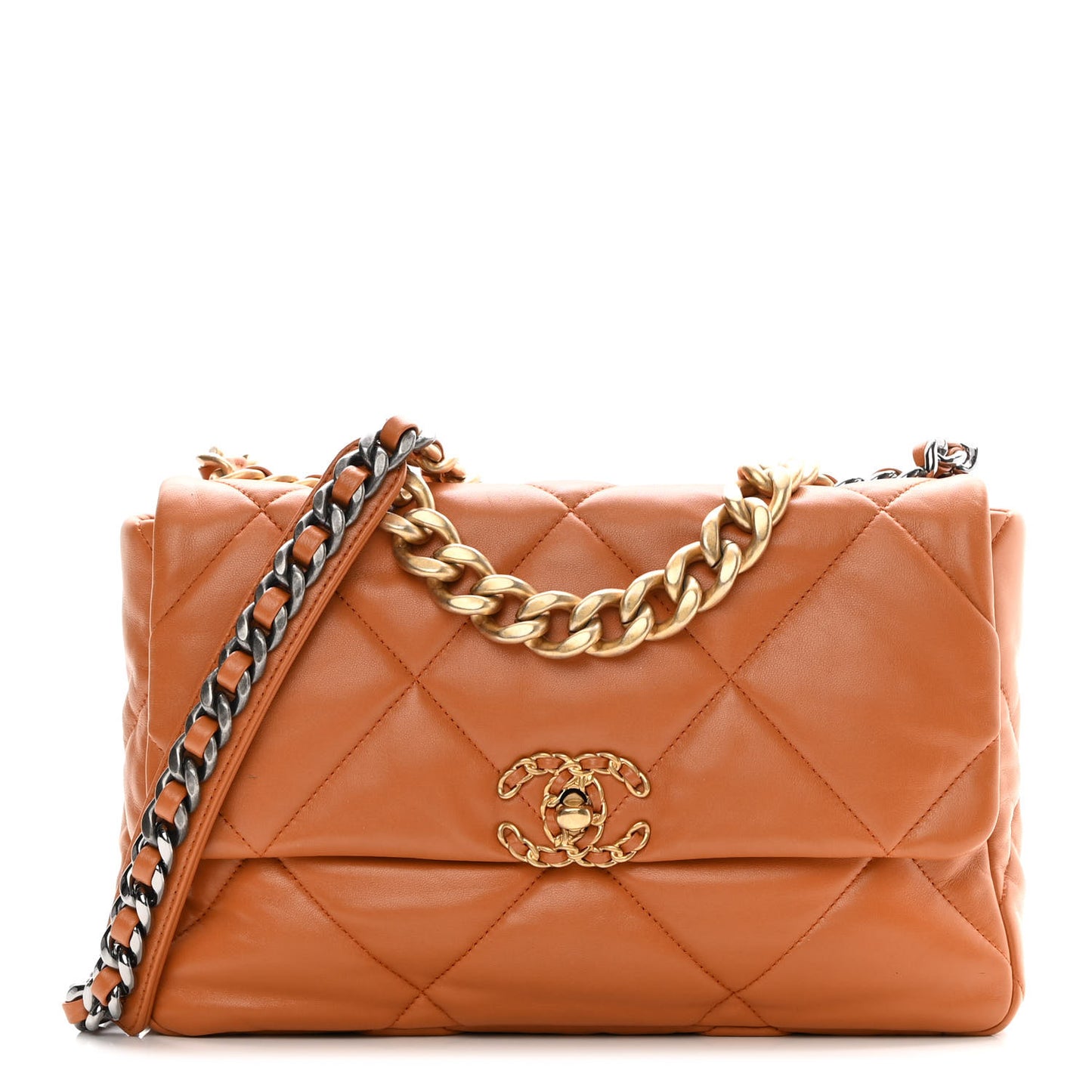 Lambskin Quilted Large Chanel 19 Flap Brown