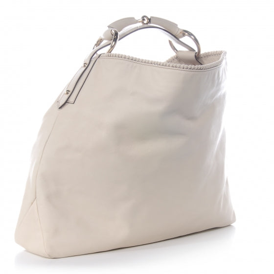 Leather Horsebit Chain Large Hobo Ivory