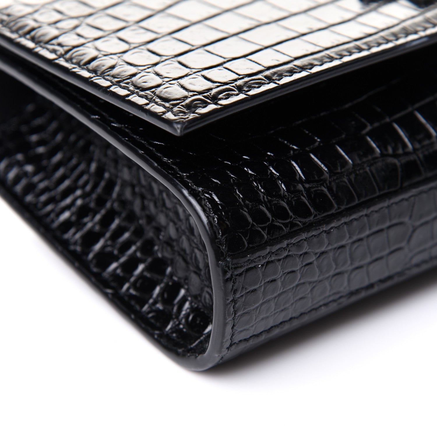 Saint Laurent Calfskin Crocodile Embossed Monogram Kate Belt Bag Black 9 of 12