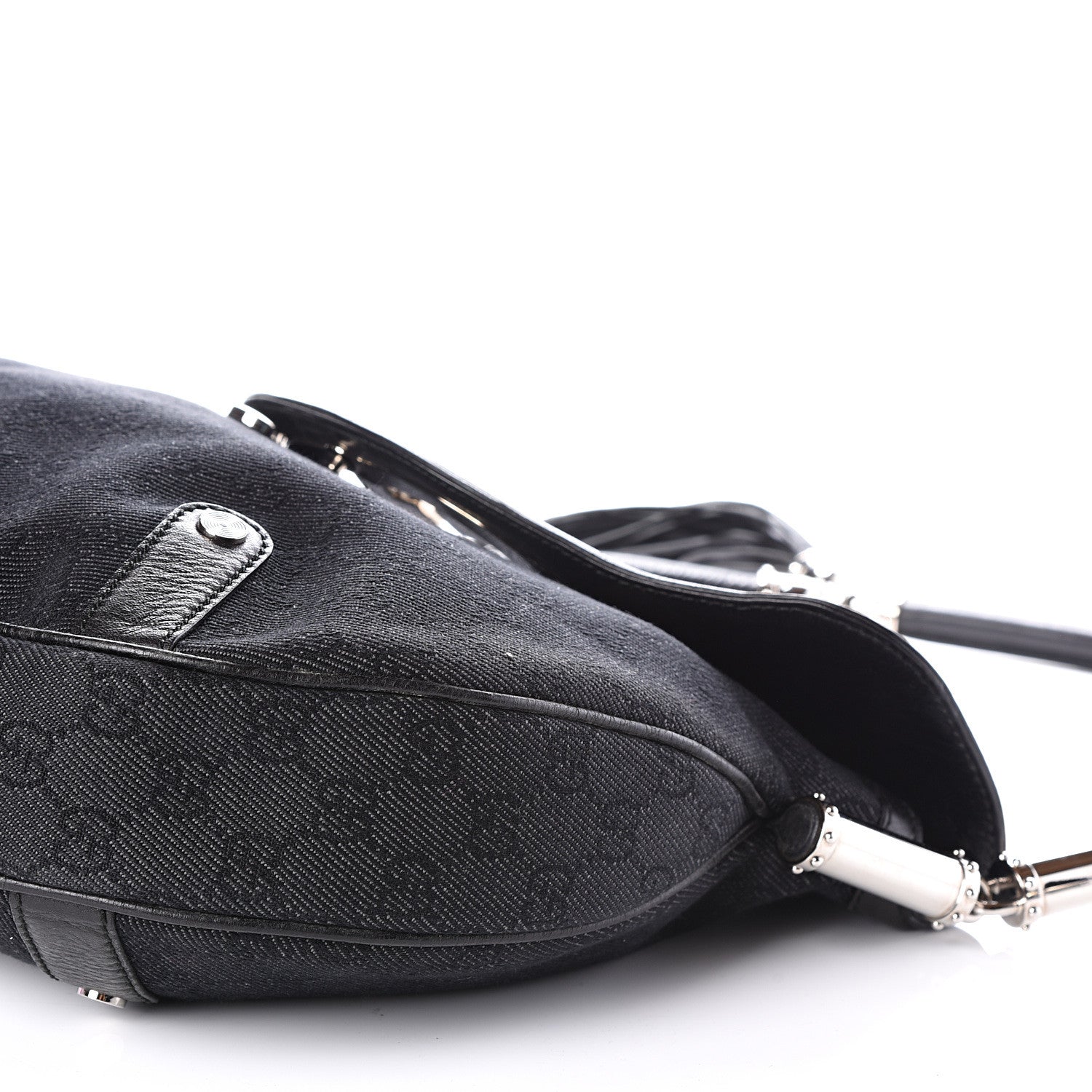 Gucci Denim Monogram Britt Tassel Shoulder Bag Black 9 of 13