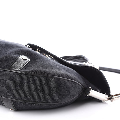 Gucci Denim Monogram Britt Tassel Shoulder Bag Black 9 of 13