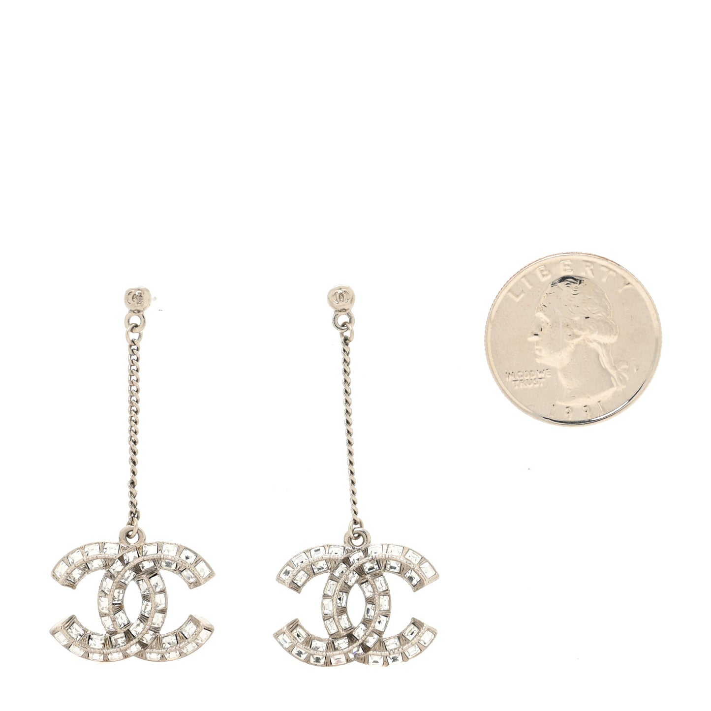 Baguette Crystal CC Drop Earrings Silver