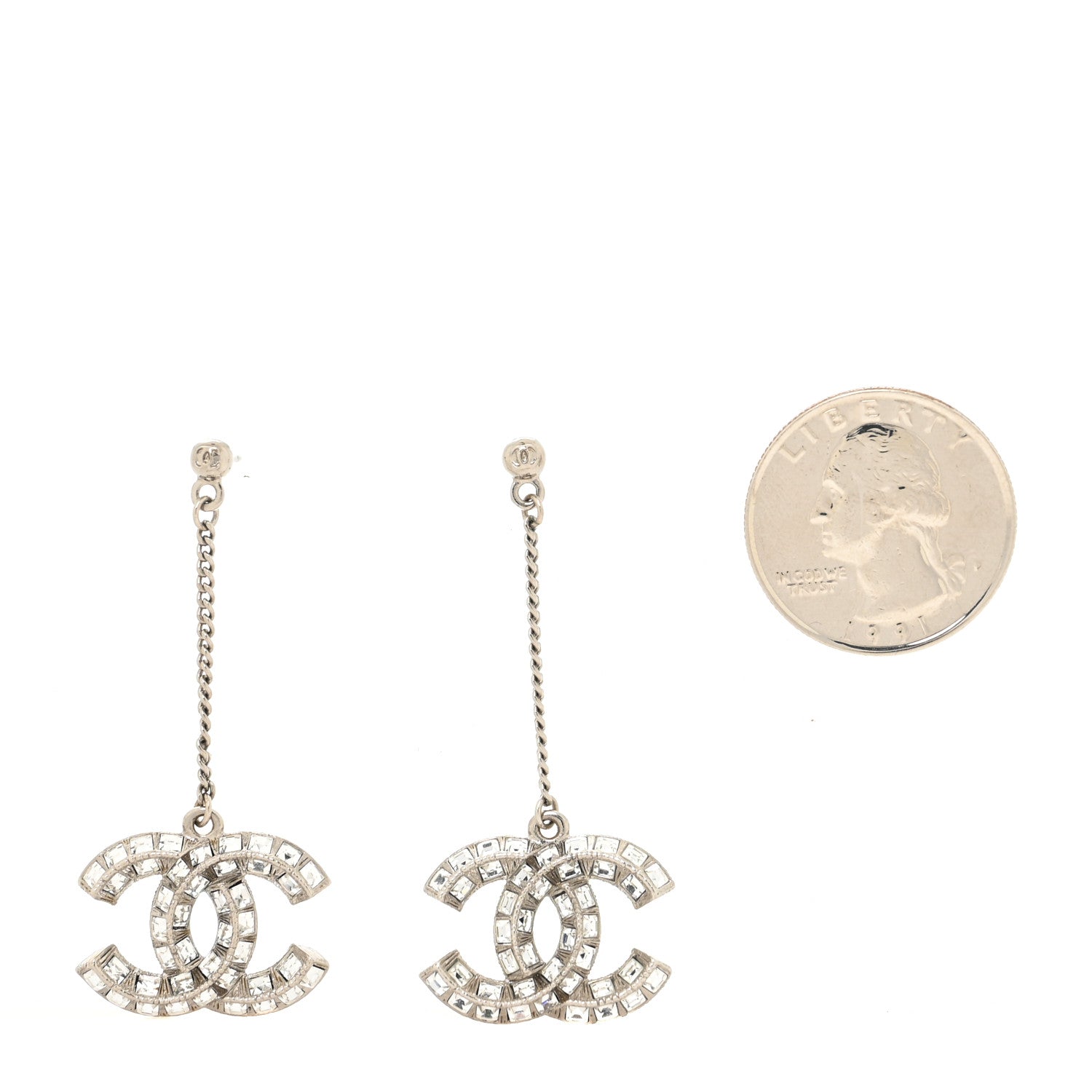 Chanel Baguette Crystal CC Drop Earrings Silver 2 of 4