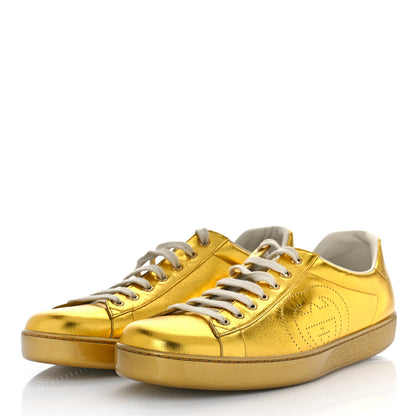 Gucci Metallic Nappa Interlocking G Perforated Mens Ace Sneakers 11.5 Oro Vecchio 4 of 13