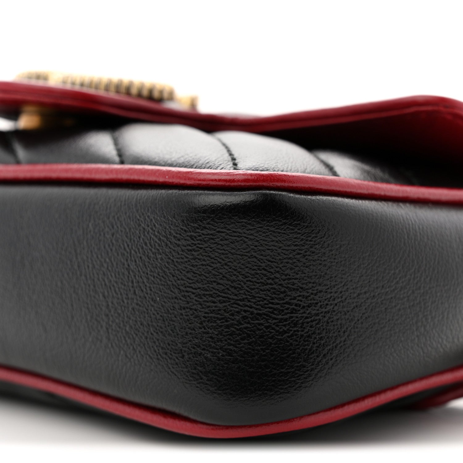 Gucci Vintage Effect Calfskin Matelasse Diagonal Super Mini Torchon GG Marmont Shoulder Bag Black Romantic Cherry 10 of 10