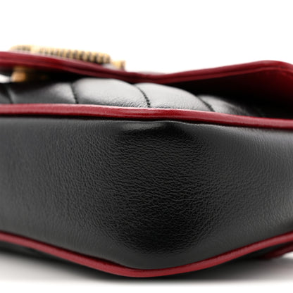 Gucci Vintage Effect Calfskin Matelasse Diagonal Super Mini Torchon GG Marmont Shoulder Bag Black Romantic Cherry 10 of 10