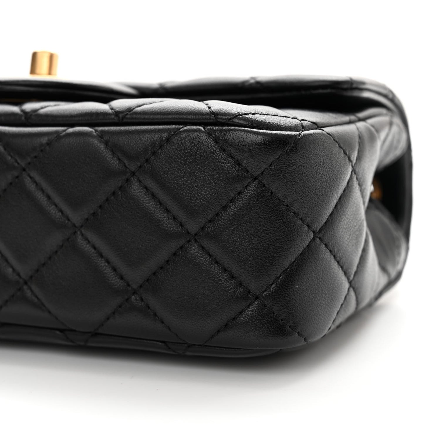 Lambskin Quilted Mini Rectangular Pearl Crush Flap Black