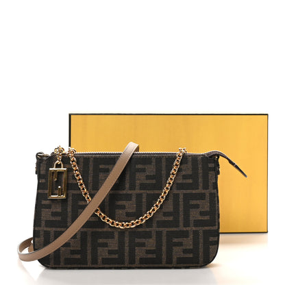 Fendi Fabric Jacquard Vitello Grace FF 1974 Baguette Pouch Tobacco Moro Sand 11 of 11