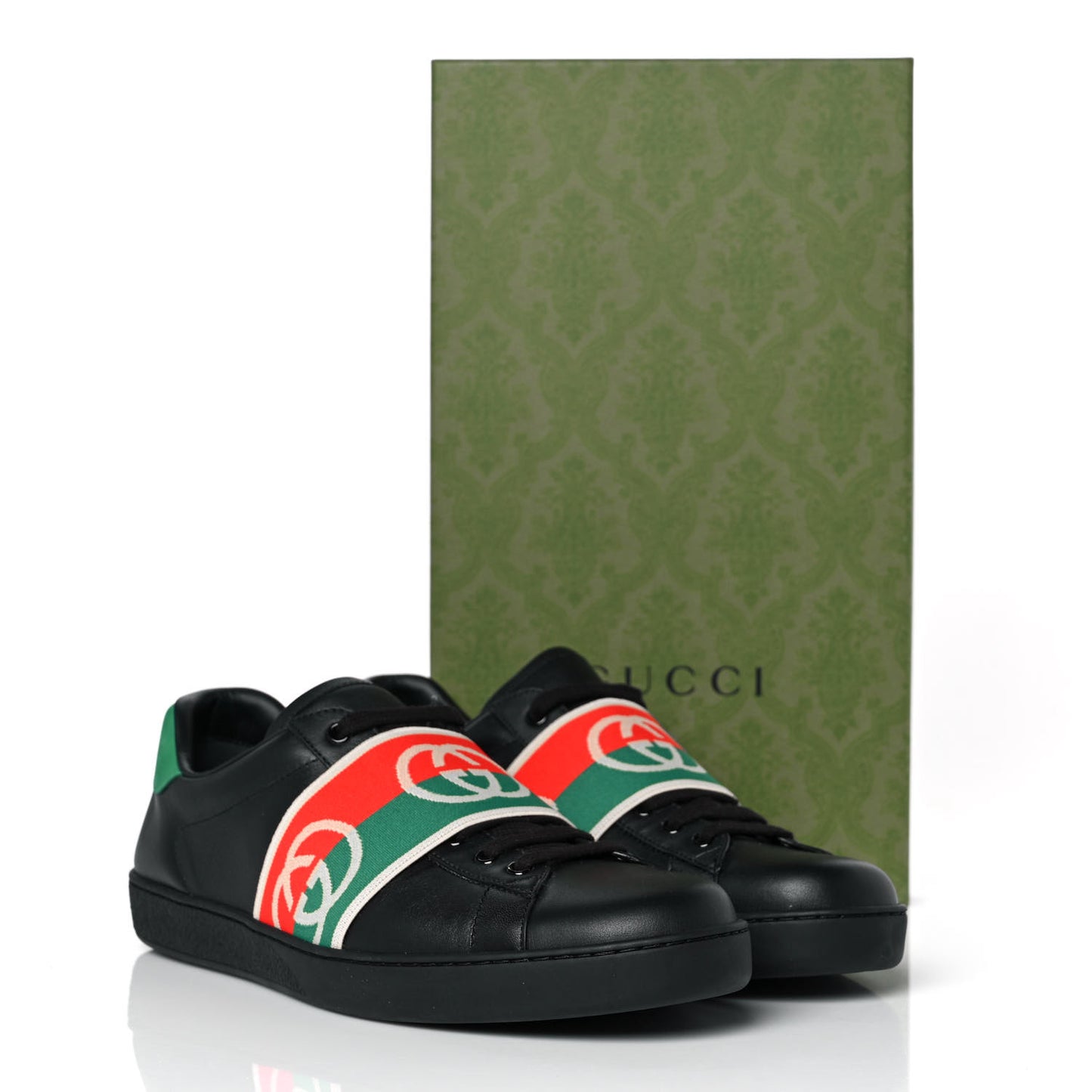 Calfskin Web Interlocking G Mens Ace Sneakers 10 Black