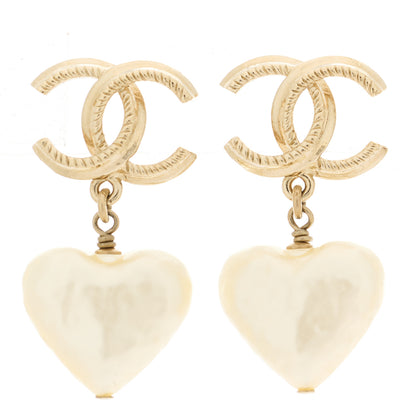 Chanel Pearl CC Heart Drop Earrings Gold 1 of 5