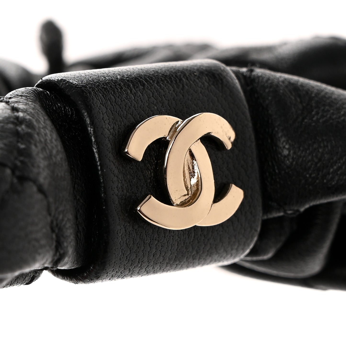 Lambskin Quilted CC Hair Scrunchie Black