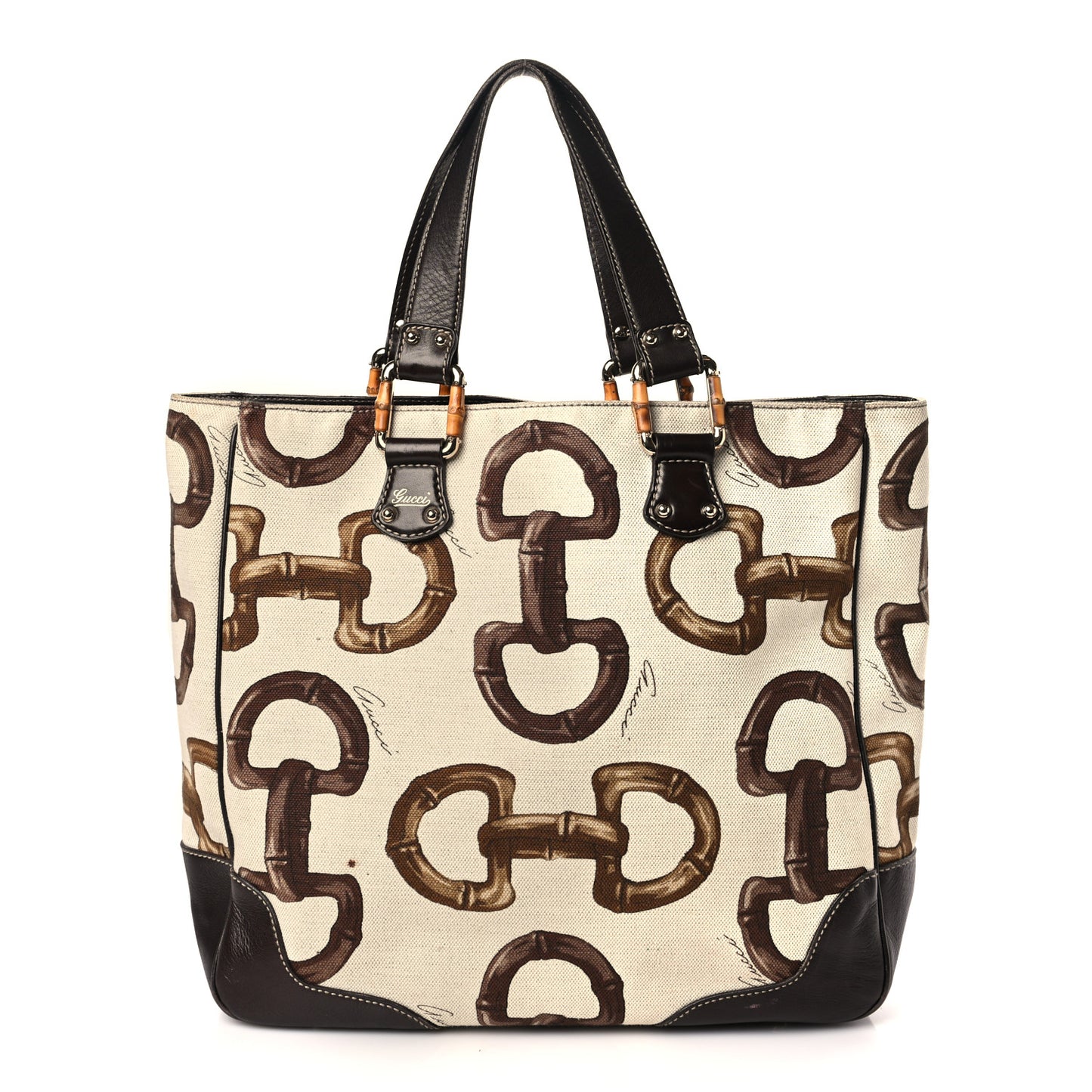 Canvas Bamboo Horsebit Print Tote White