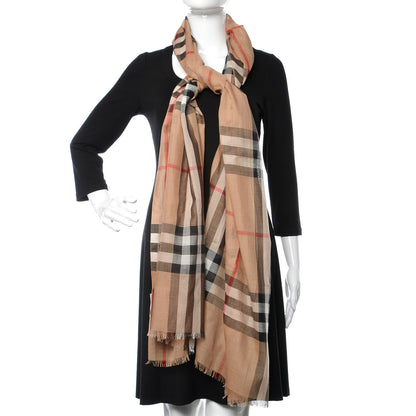 Burberry Wool Silk Gauze Giant Check Scarf Camel 2 of 4