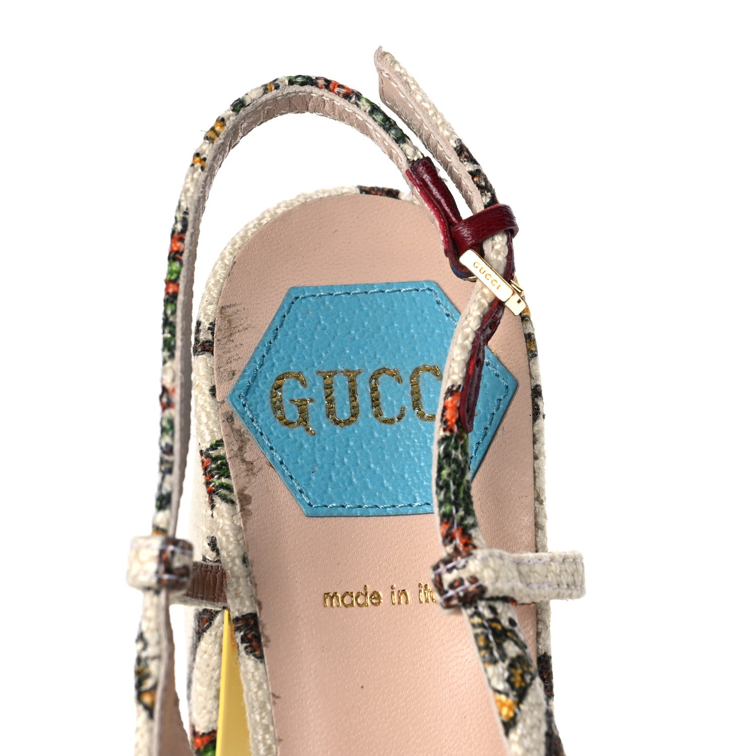 Gucci Canvas 100 Centennial Horsebit 75mm Slingback Pumps 35.5 Beige Multicolor 7 of 8
