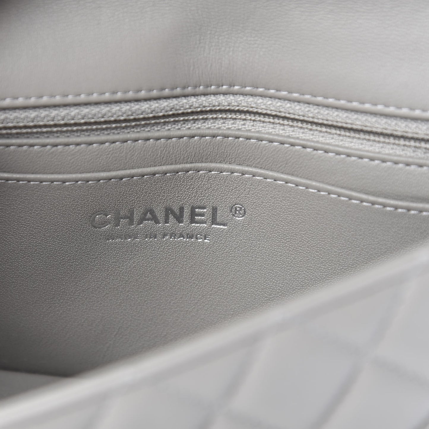 Lambskin Quilted Mini Rectangular Flap Grey