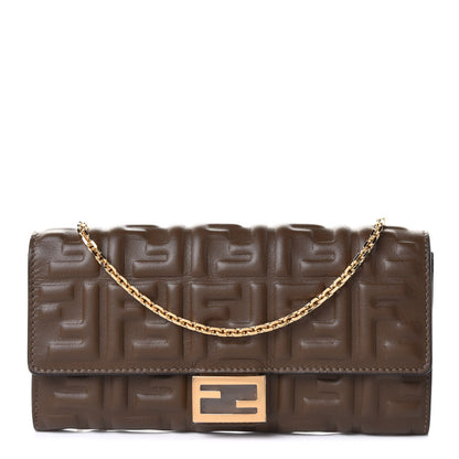 Fendi Nappa Matisse FF Embossed Continental Wallet On Chain Wood 1 of 13