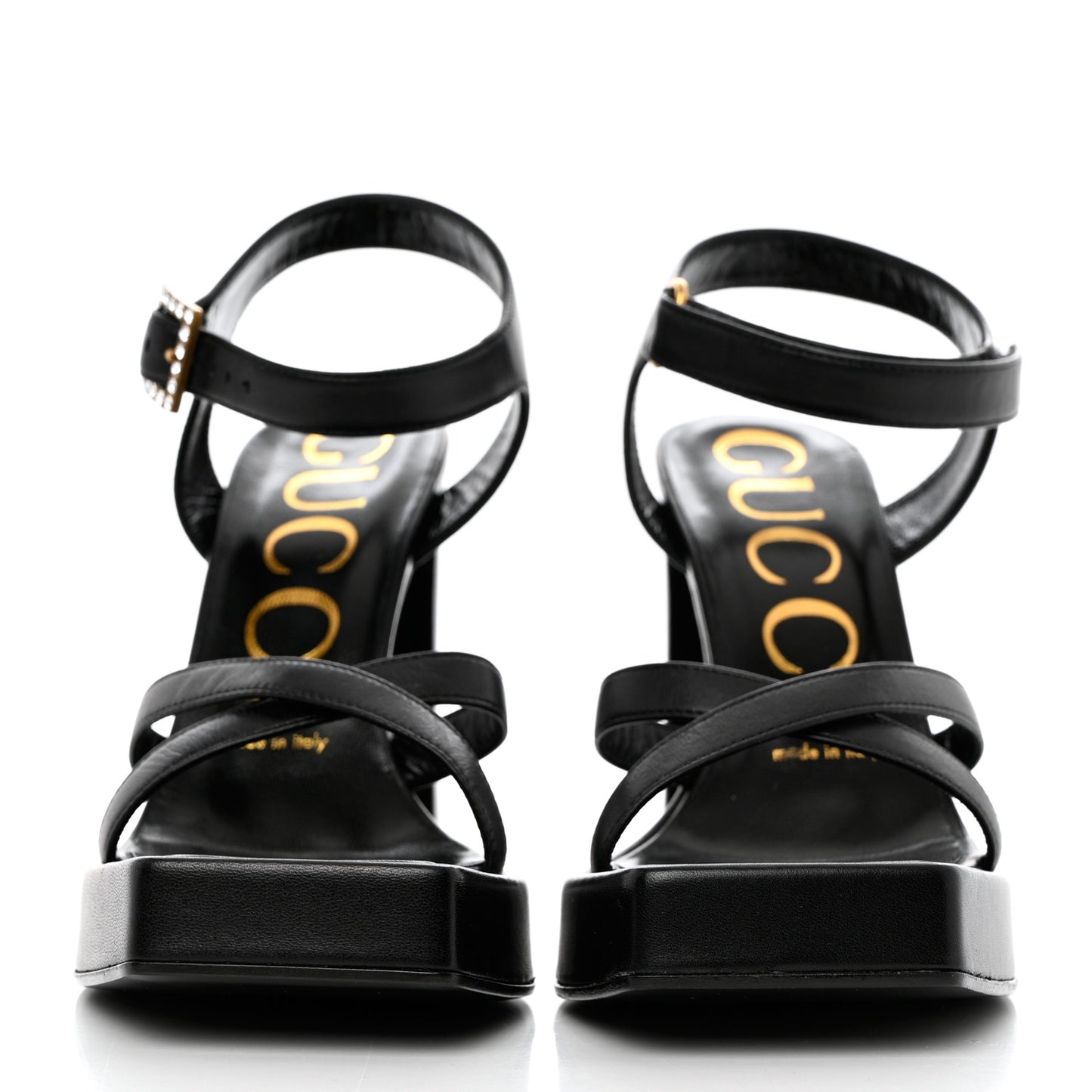 Nappa Crystal Buckle Platform Sandals 36 Black Gold