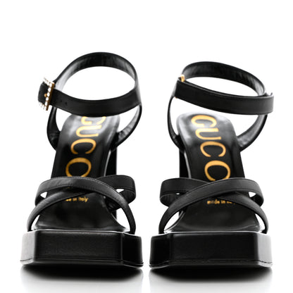 Gucci Nappa Crystal Buckle Platform Sandals 36 Black Gold 2 of 9