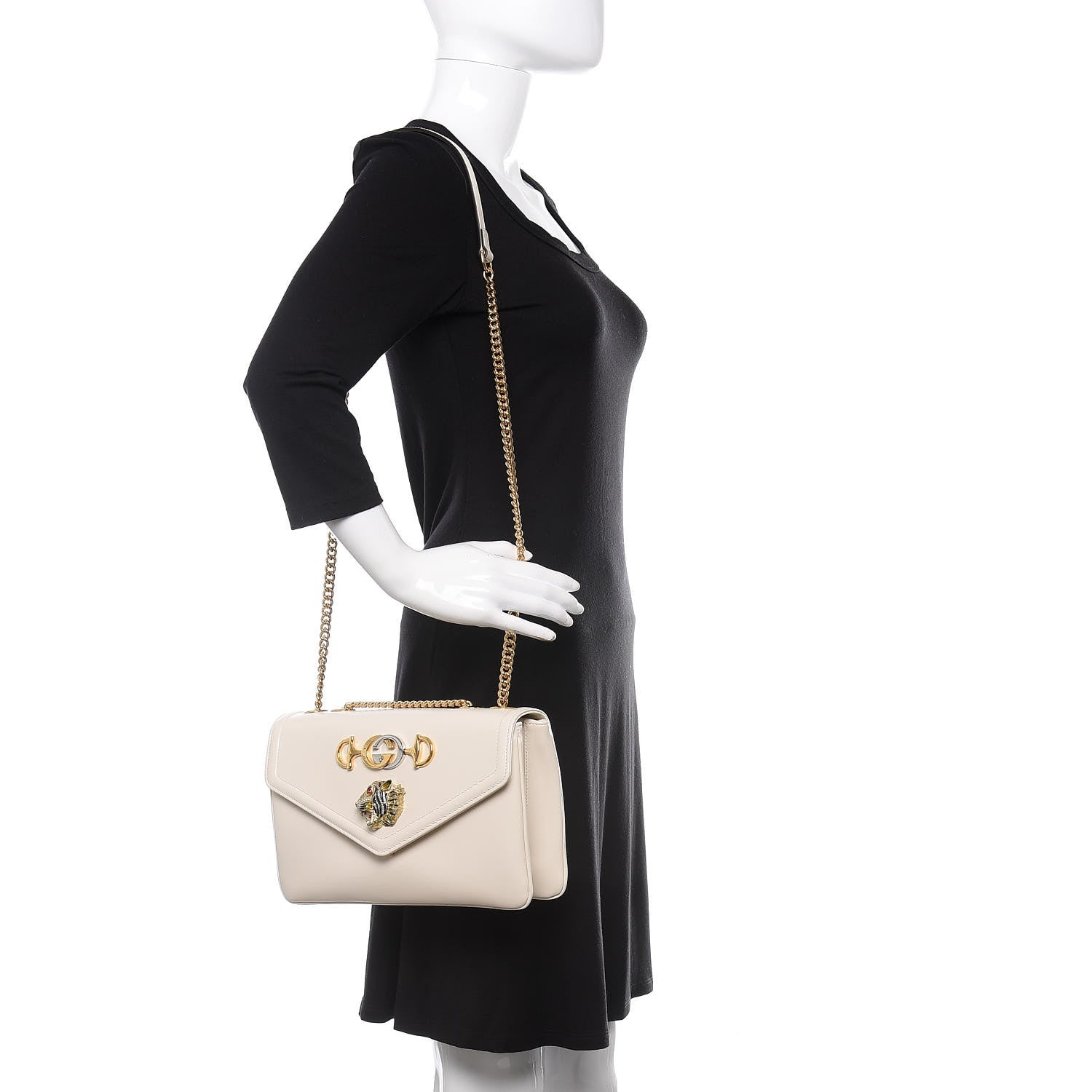 Gucci Vitello Palmellato Lux Crystal Medium Rajah Shoulder Bag Mystic White Multicolor 2 of 11