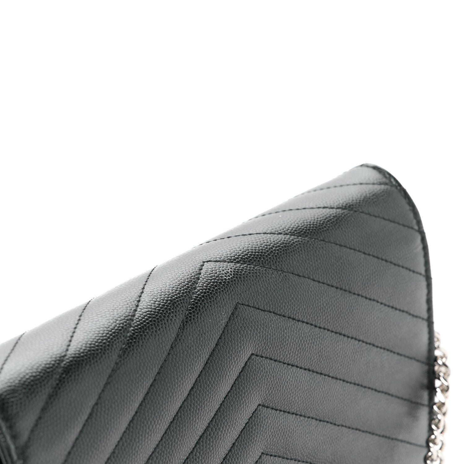 Saint Laurent Grain De Poudre Matelasse Chevron Monogram Chain Wallet Black 10 of 10