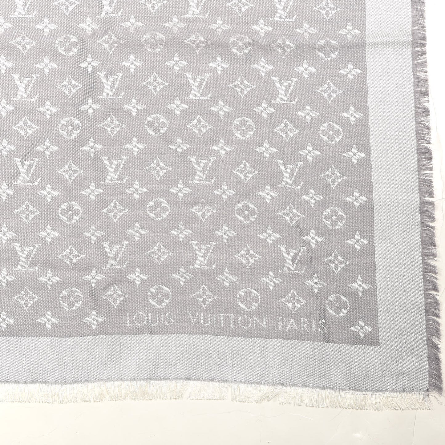 Wool Silk Monogram Denim Shawl Pearl Grey
