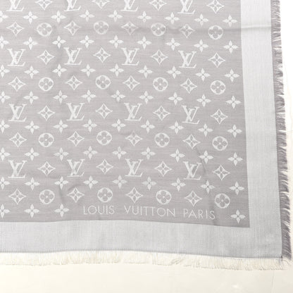 Louis Vuitton Wool Silk Monogram Denim Shawl Pearl Grey 3 of 3